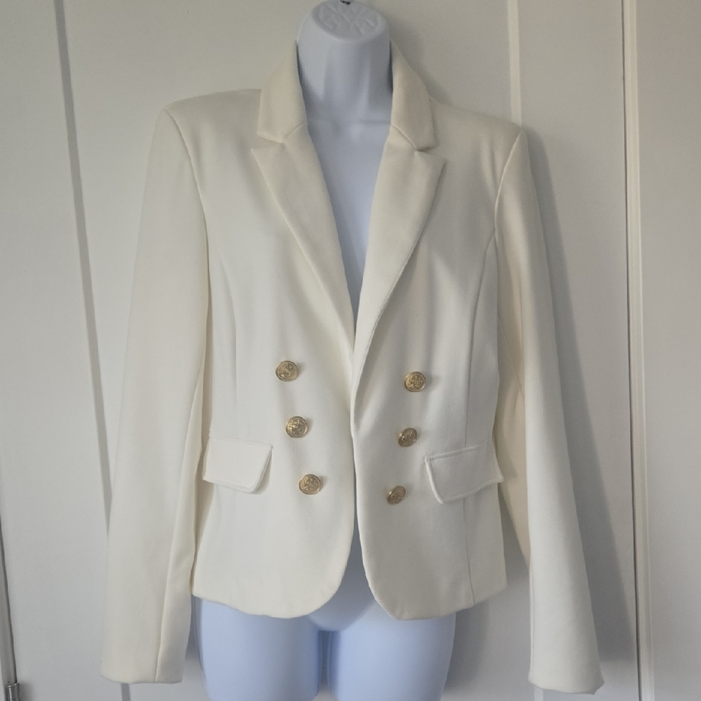 Kenar Ivory Open Blazer with Gold Accents